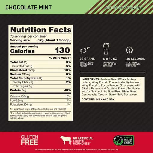 Optimum Nutrition GOLD STANDARD 100% WHEY™ Chocolate Mint 5 lb (70 Servings) Schweiz | 4162XYSUH