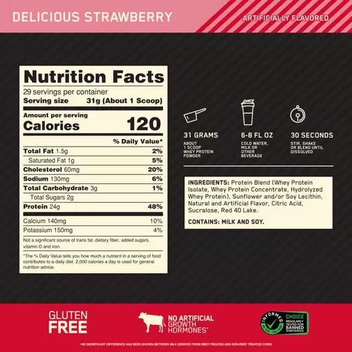 Optimum Nutrition GOLD STANDARD 100% WHEY™ Delicious Strawberry 2 lb (29 Servings) Schweiz | 7602XUERQ