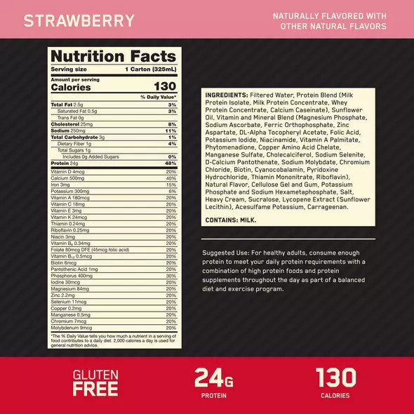 Optimum Nutrition GOLD STANDARD® Ready To Drink Protein Shake *new* Strawberry 12 Cartons (12 Servings) Schweiz | 1347RGFKX