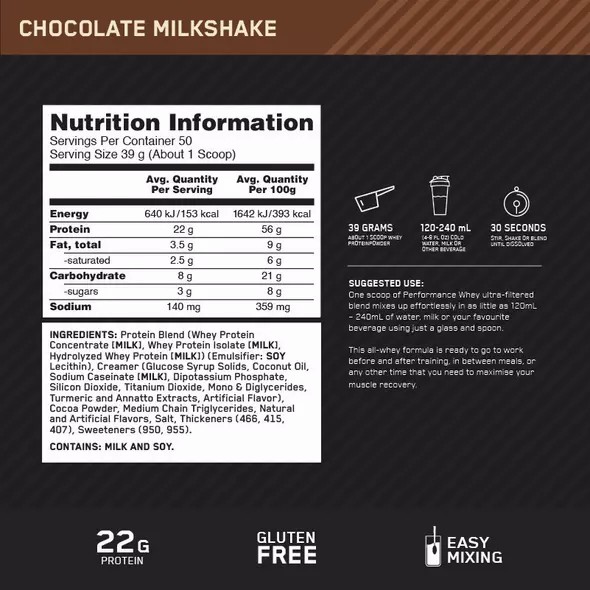 Optimum Nutrition Performance Whey Chocolate 1.95kg Schweiz | 2478TCUWK